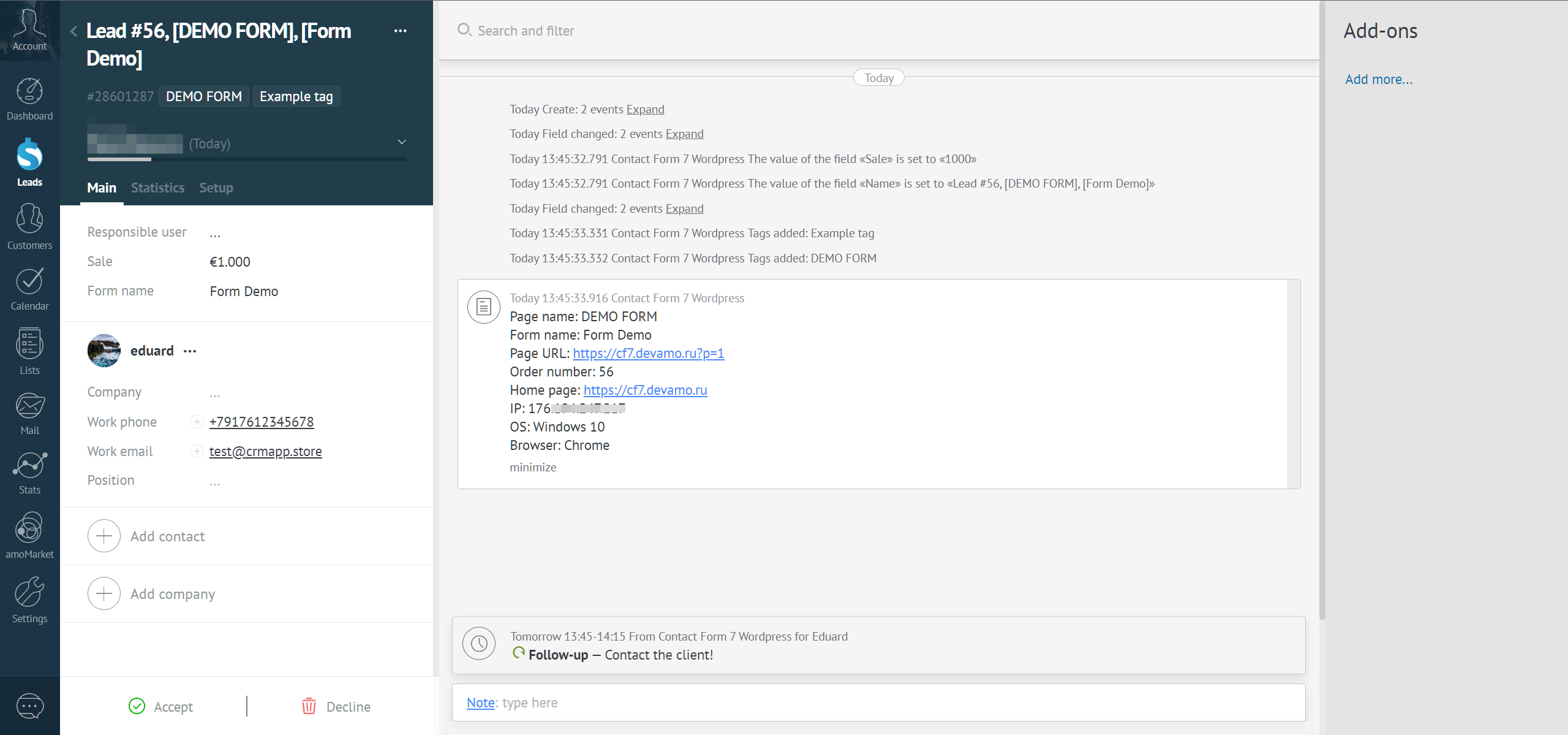 Contact Form 7 Wordpress integration with the Kommo