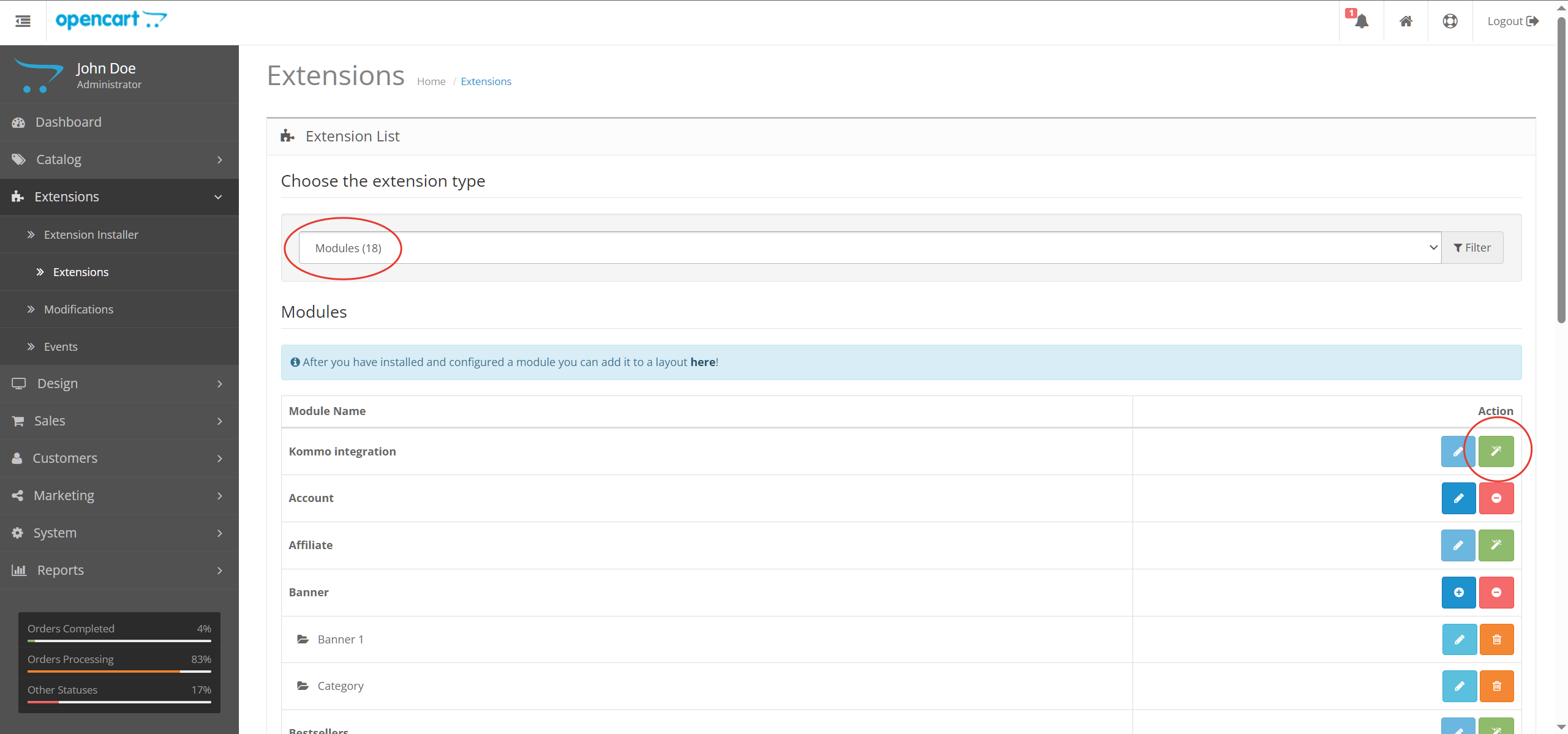 Opencart-OcStore integration with the Kommo